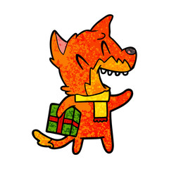 fox cartoon character with present