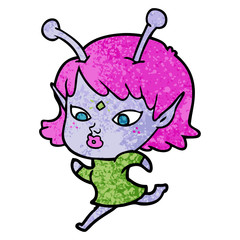 pretty cartoon alien girl running