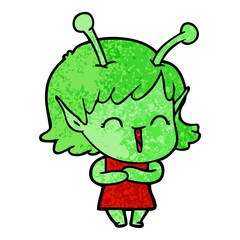 cartoon happy alien girl