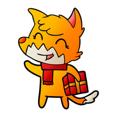 fox cartoon character with present