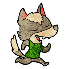 cartoon running wolf laughing