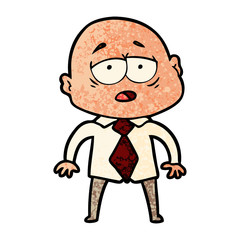cartoon tired bald man in shirt and tie