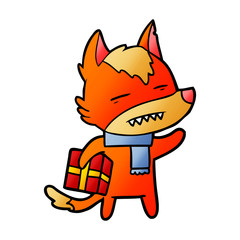 fox cartoon character with present
