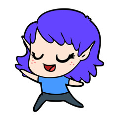 carton happy elf girl dancing