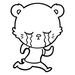 crying cartoon bear running 