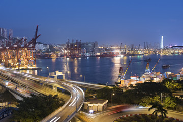 Fototapeta na wymiar Cargo Port and Highway in Hong Kong city