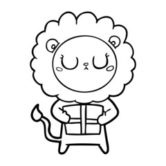 cartoon lion with christmas present