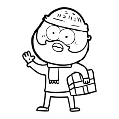 Obraz premium cartoon bearded man with present