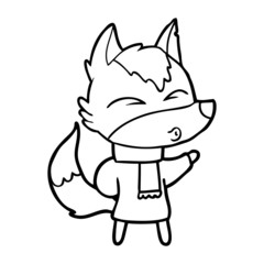 cartoon wolf in winter clothes