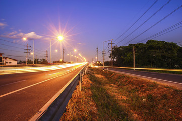 Fototapeta na wymiar traffic highway road evening after sunset