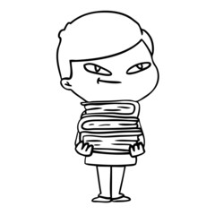 cartoon boy with books