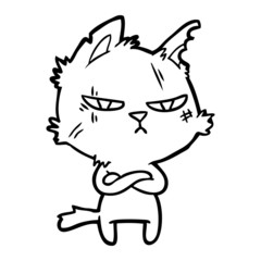 tough cartoon cat folding arms