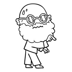 Obraz premium cartoon worried man with beard and spectacles pointing finger