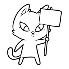 confused cartoon cat with protest sign