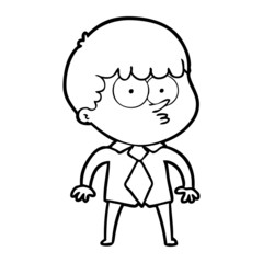 cartoon nervous boy in shirt and tie