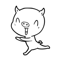 Obraz na płótnie Canvas happy cartoon pig running