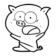 shocked cartoon pig sitting down