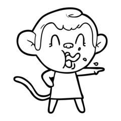 crazy cartoon monkey in dress pointing