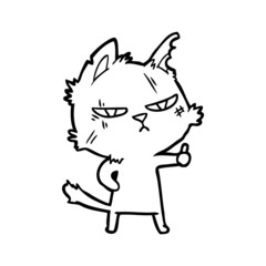 tough cartoon cat giving thumbs up symbol