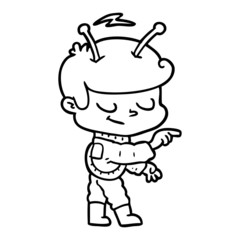 friendly cartoon spaceman pointing