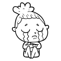 cartoon crying woman hugged up