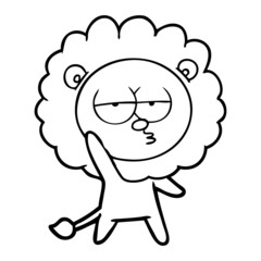 cartoon bored lion waving