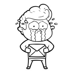 Obraz premium cartoon crying man receiving letter