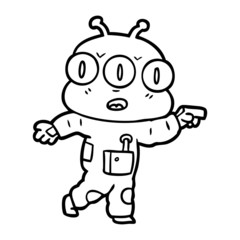 cartoon three eyed alien pointing