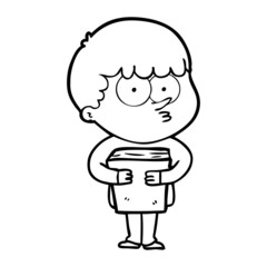 Obraz premium cartoon curious boy holding a book