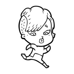 cartoon surprised girl in science fiction clothes