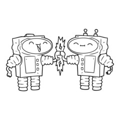 cartoon robots connecting