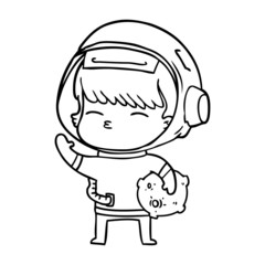 cartoon curious astronaut carrying space rock
