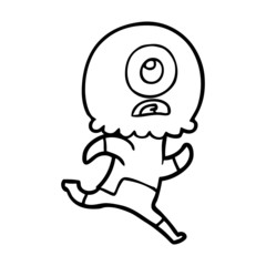 cartoon cyclops alien spaceman running