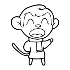 shouting cartoon monkey wearing scarf