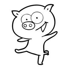cheerful dancing pig cartoon