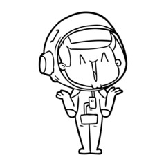 happy cartoon astronaut shrugging shoulders