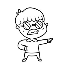cartoon pointing boy wearing spectacles
