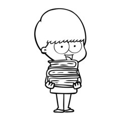 happy cartoon boy holding books