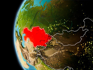 Kazakhstan from space in evening