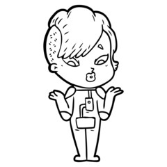 cartoon surprised girl in science fiction clothes