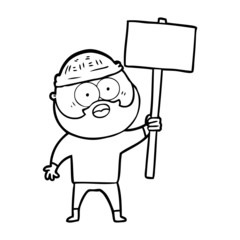 cartoon bearded man with signpost