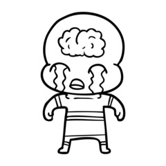 cartoon big brain alien crying