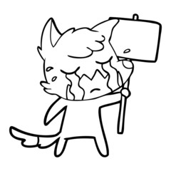 crying fox cartoon with placard