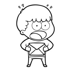 cartoon shocked man holding envelope