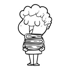 laughing cartoon man with books