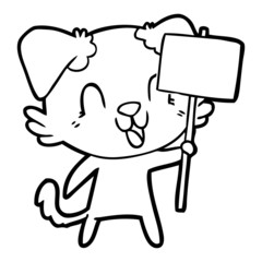 laughing cartoon dog with sign