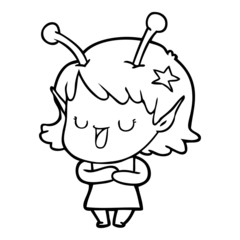 happy alien girl cartoon