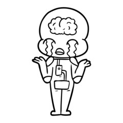 cartoon big brain alien crying