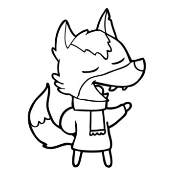 cartoon wolf in scarf laughing