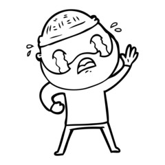cartoon bearded man waving and crying